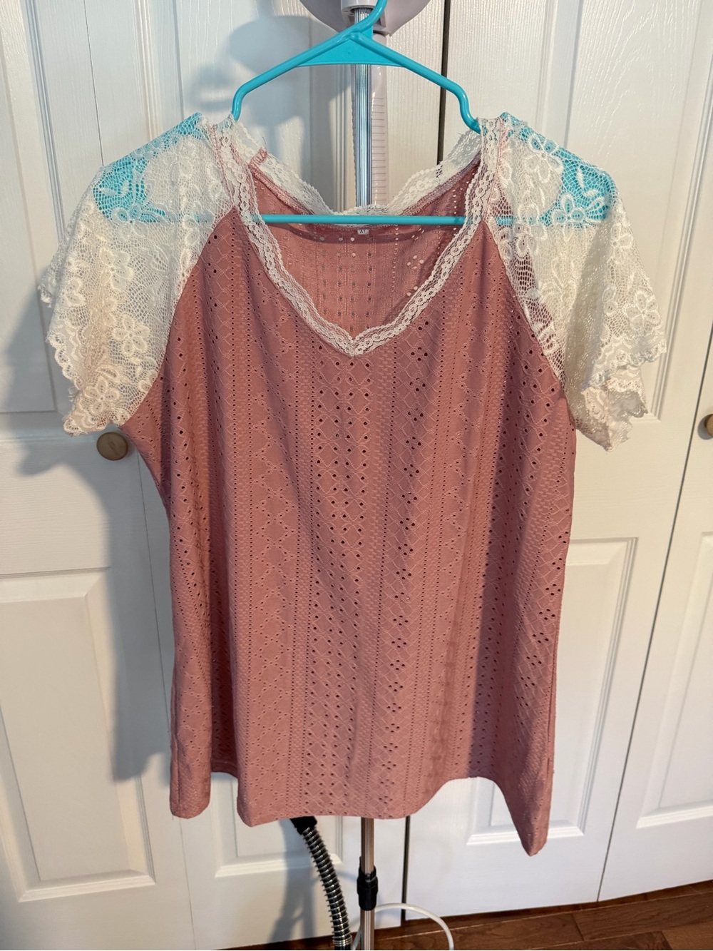 Lace Sleeve Eyelet Top - Dusty Rose
